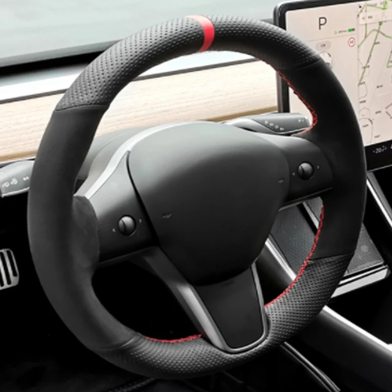 Car Steering Wheel Cover Anti Slip Breathable - HAND-stitched Anti-SLIP คาร์บอนไฟเบอร์ Suede Braid พวงมาลัยรถสําหรับ