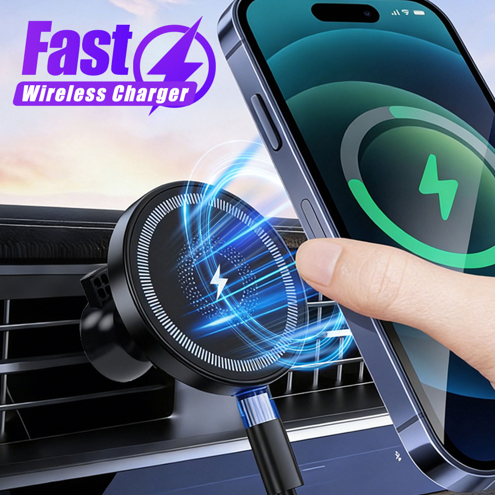 Wireless Car Charger Mount Fast Charging - แท่นชาร์จไร้สายแม่เหล็กในรถยนต์ ที่ยึดโทรศัพท์มือถือแบบติดช่องแอร์ สำหรับ iPhone 17 16