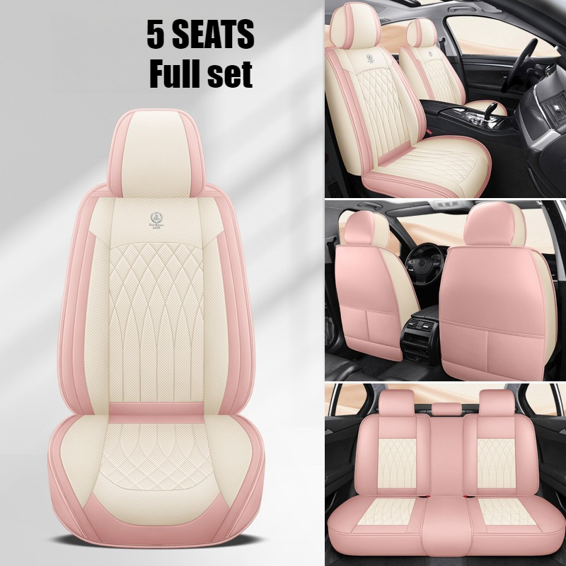 Leather Car Seat Covers Full Set Universal - ชุดคลุมเบาะรถยนต์แบบสากล 5 ที่นั่ง สำหรับผู้หญิงและผู้ชาย หรูหราและสวยงาม ผลิตจากหนังเทียมคุณภาพสูงแบบสามมิติ