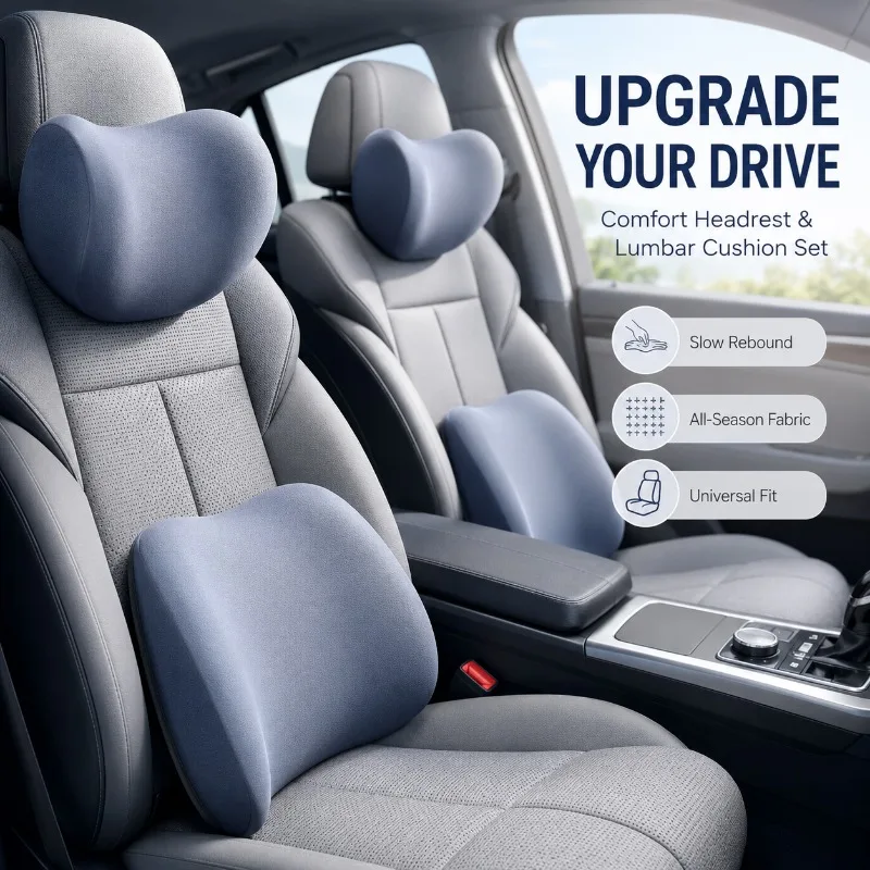 Memory Foam Car Neck Pillow Lumbar Support - หมอนรองคอในรถยนต์ เมมโมรี่โฟม หมอนรองศีรษะเบาะรถยนต์ หมอนรองเอวแบบนุ่ม หมอนรองคอในรถยนต์ หมอนรองหลัง