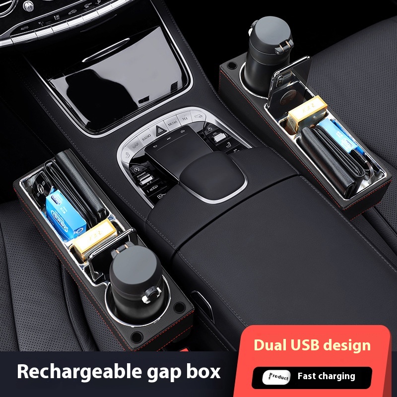 Seat Gap Filler Organizer With Usb Charger - ช่องใส่ของแบบเติมสำหรับที่นั่งในรถมีช่องใส่ถ้วยคอนโซลด้านหน้ามีกระเป๋าด้านข้างพร้อมที่ชาร์จ USB คู่วัสดุหนัง PU สำหรับตกแต่งภายในรถยนต์