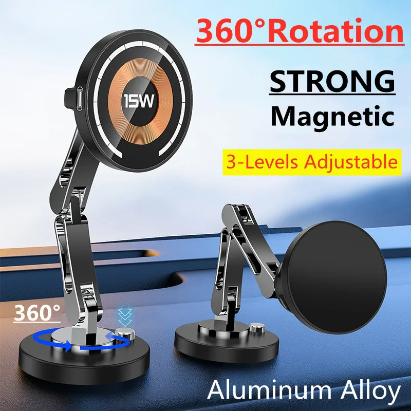Wireless Car Charger Mount Fast Charging - ที่ชาร์จไร้สายแบบแม่เหล็กในรถแท่นวางมือถือในรถแท่นชาร์จแบบเร็วตัวยึดโทรศัพท์สำหรับ macsfae iPhone 15 14 13