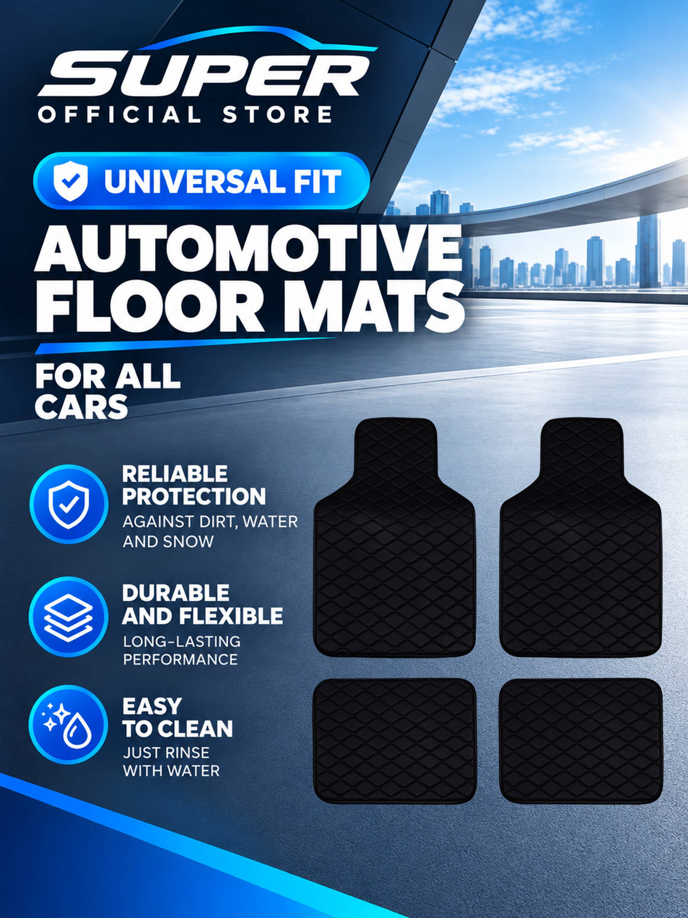 Car Floor Mats Universal Waterproof Leather - ชุดพรมปูพื้นรถยนต์ครบชุด ใช้ได้กับรถทุกรุ่น กันลื่น กันน้ำ ใช้ได้ทุกสภาพอากาศ แผ่นรองเท้าสำหรับรถยนต์