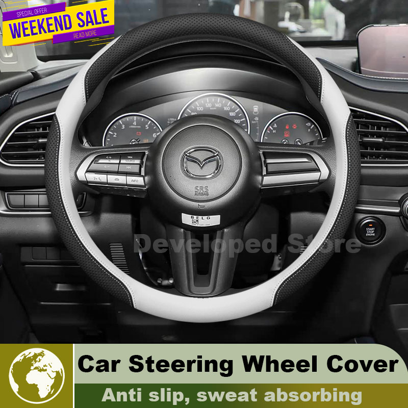 Car Steering Wheel Cover Anti Slip Breathable - ปลอกหุ้มพวงมาลัยหนังสำหรับรถยนต์มาสด้า CX-3 CX 3 CX-30 CX