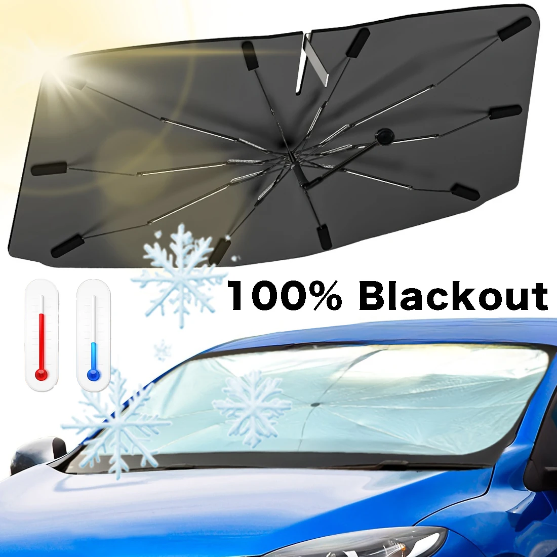 Car Sunshade Windshield Umbrella Foldable - อุปกรณ์บังแดดกระจกรถยนต์แบบพับได้อเนกประสงค์ อุปกรณ์เสริมภายในรถยนต์ ร่มบังแดดหน้ารถ