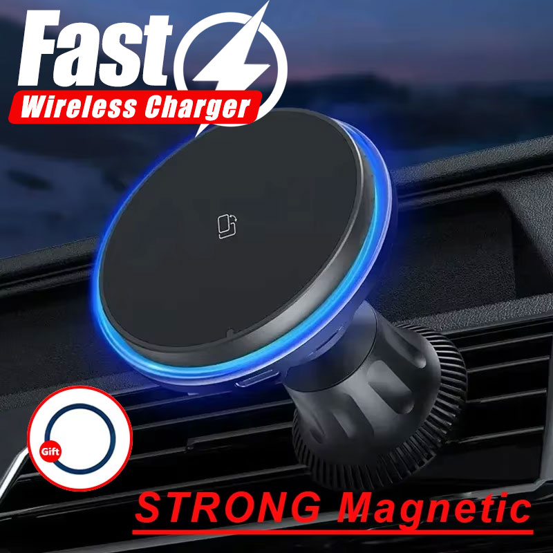 Wireless Car Charger Mount Fast Charging - LED/RGB ที่ชาร์จไร้สายในรถยนต์แบบแม่เหล็กสำหรับไอโฟน 12 13 14 15