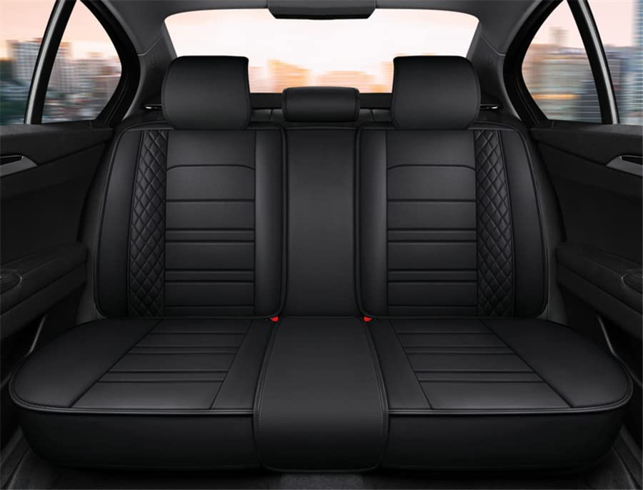 Leather Car Seat Covers Full Set Universal - ปลอกหมอนอิงที่นั่งอัตโนมัติ,ชุดป้องกันหนัง PU,Universal รถ 5 ชุด,สีดําเต็มรูปแบบ