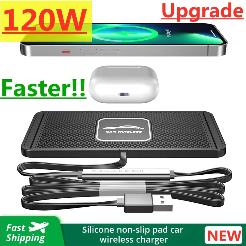 Wireless Car Charger Mount Fast Charging - แท่นวางซิลิโคนแบบไร้สายที่ชาร์จในรถยนต์สำหรับ iPhone15 14 13 12 Xiaomi