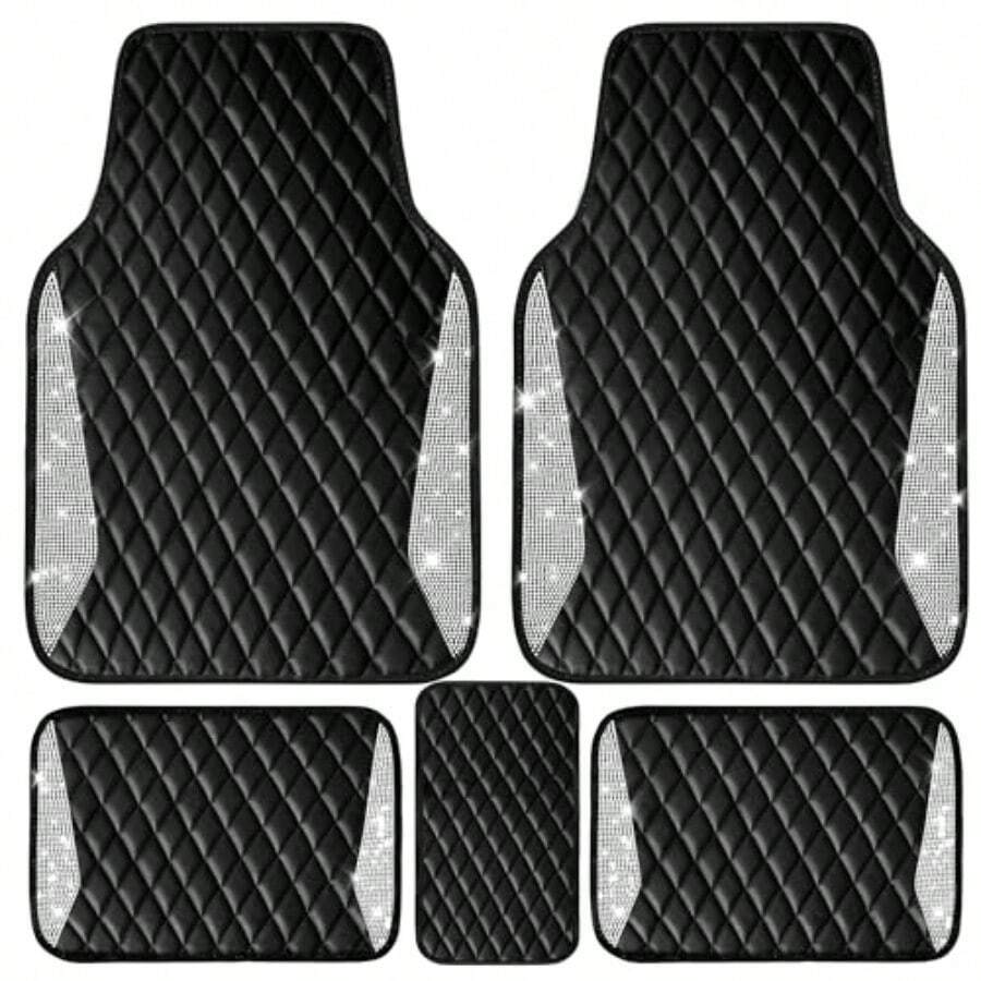 Car Floor Mats Universal Waterproof Leather - พรมปูพื้นรถยนต์หนังลายเพชรระยิบระยับ พรมปูพื้นคริสตัลประดับเพชรระยิบระยับ พรมกันลื่นกันน้ำ ใช้ได้กับรถยนต์ทุกประเภท