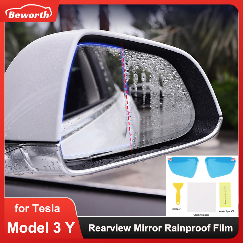 Anti Glare Car Rearview Mirror Film - 2pcs กระจกมองหลังกันฝนสําหรับ Tesla รุ่น 3 Y