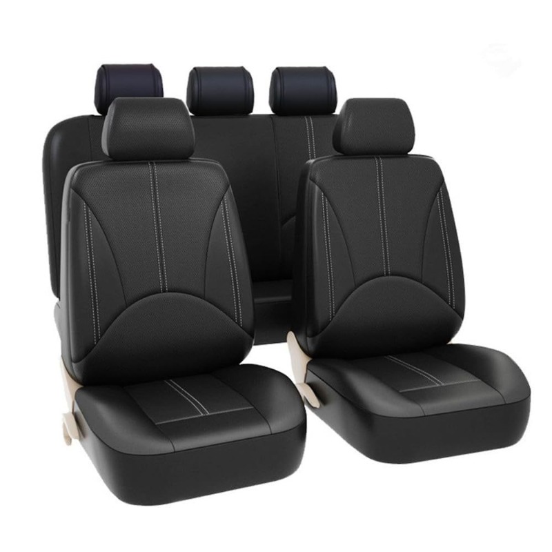 Leather Car Seat Covers Full Set Universal - ชุดหุ้มเบาะรถยนต์หนัง PU สีดำแบบสากล ครบชุด 4/9 ชิ้น
