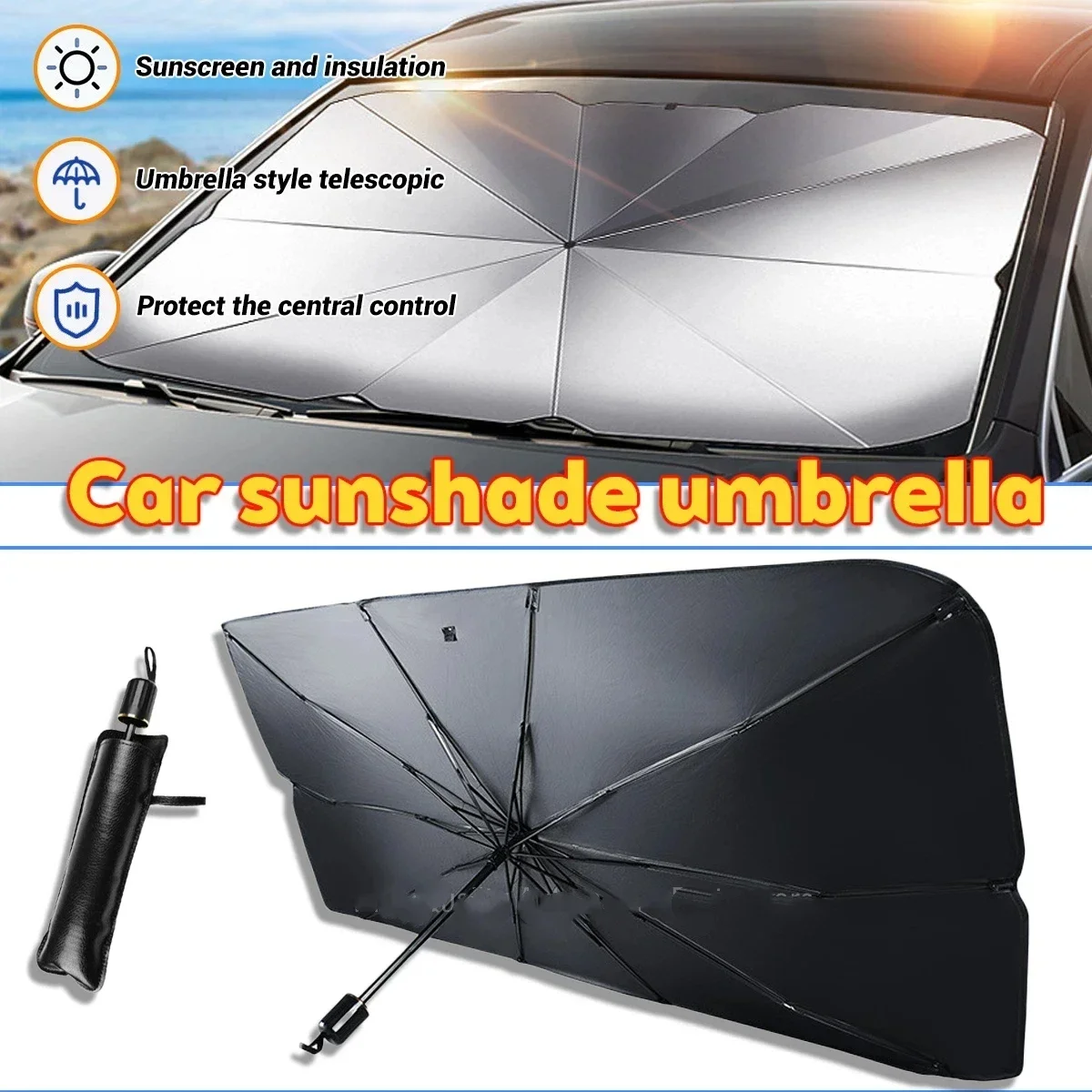 ร่มบังแดดรถยนต์ ผ้าคลุมกระจกหน - Car Sunshade Windshield Umbrella Foldable บทวิจารณ์และราคา