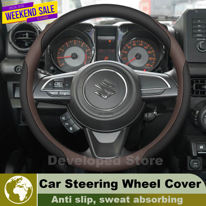 ปลอกหุ้มพวงมาลัยหนังสำหรับรถยน - Car Steering Wheel Cover Anti Slip Breathable บทวิจารณ์และราคา