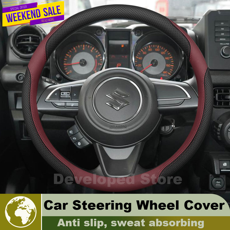ปลอกหุ้มพวงมาลัยหนังสำหรับรถยน - Car Steering Wheel Cover Anti Slip Breathable บทวิจารณ์และราคา