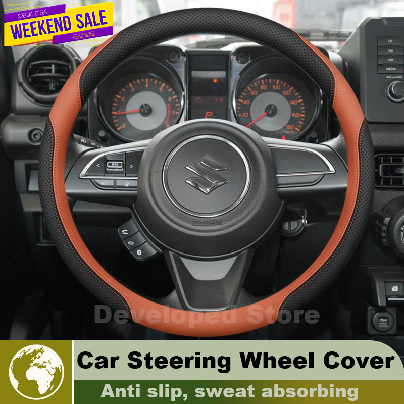 ปลอกหุ้มพวงมาลัยหนังสำหรับรถยน - Car Steering Wheel Cover Anti Slip Breathable บทวิจารณ์และราคา