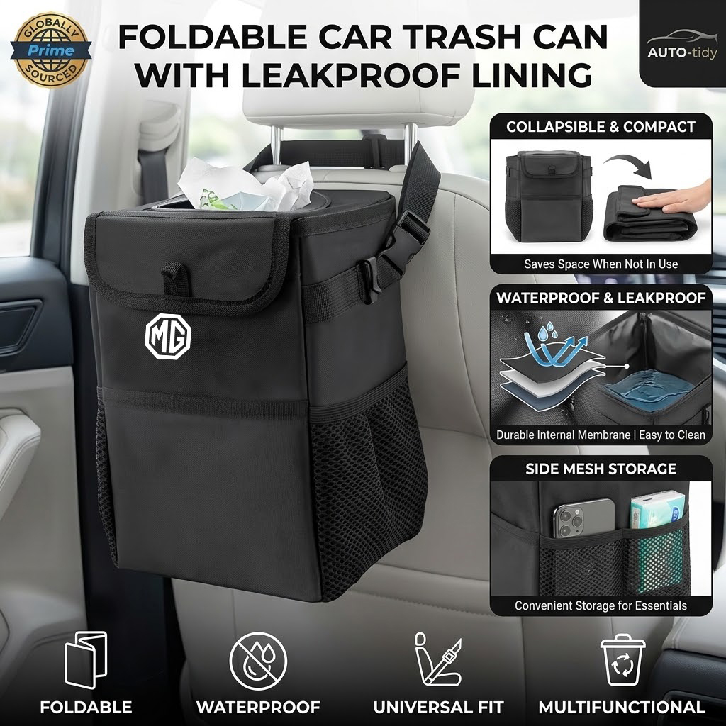 ถังขยะในรถยนต์แบบพับได้ พกพาสะ - Waterproof Car Trash Can With Lid บทวิจารณ์และราคา
