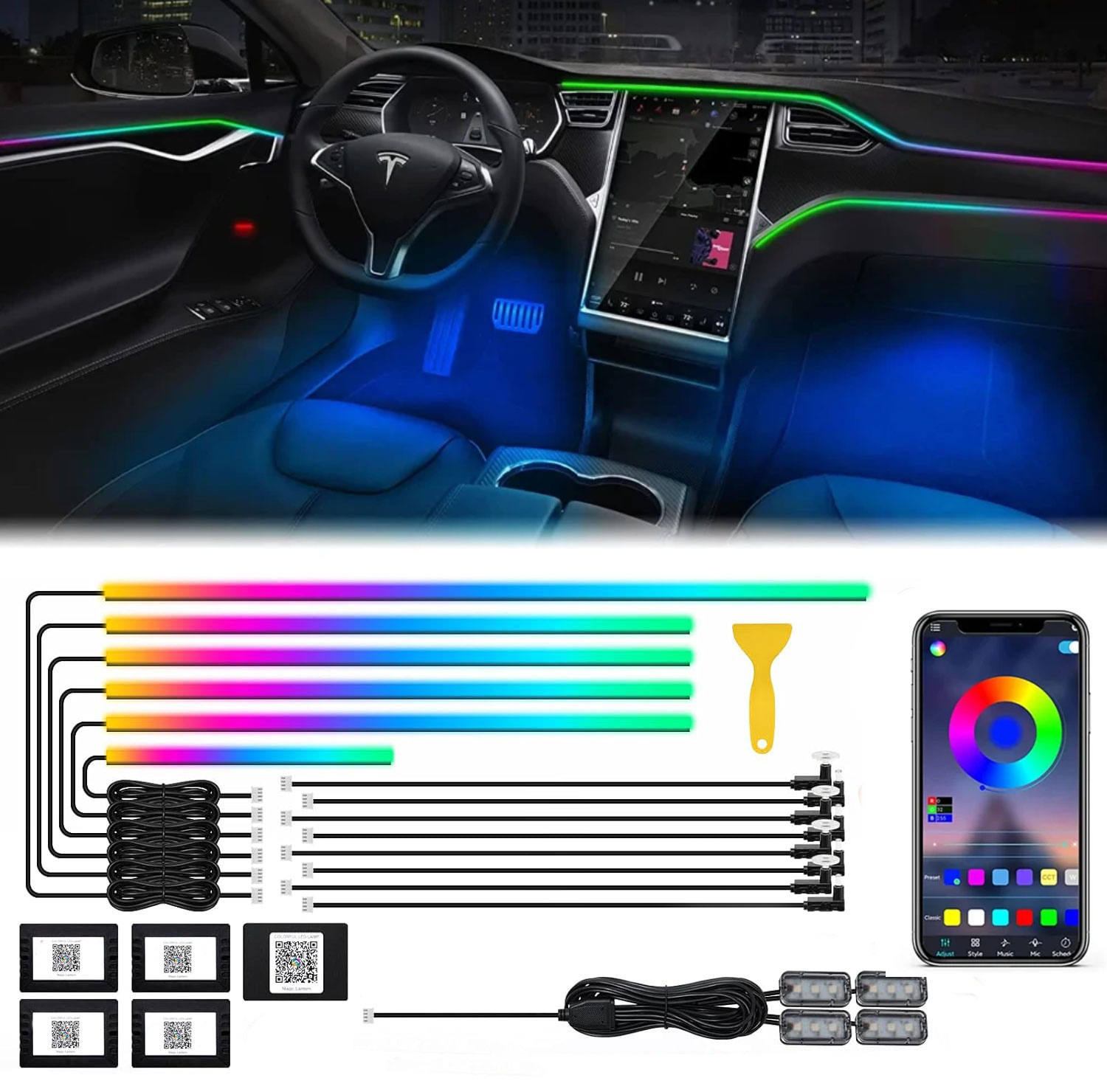 หลอดไฟนีออน18in1ภายในรถภายในสร - Led Ambient Interior Car Lights App Control บทวิจารณ์และราคา